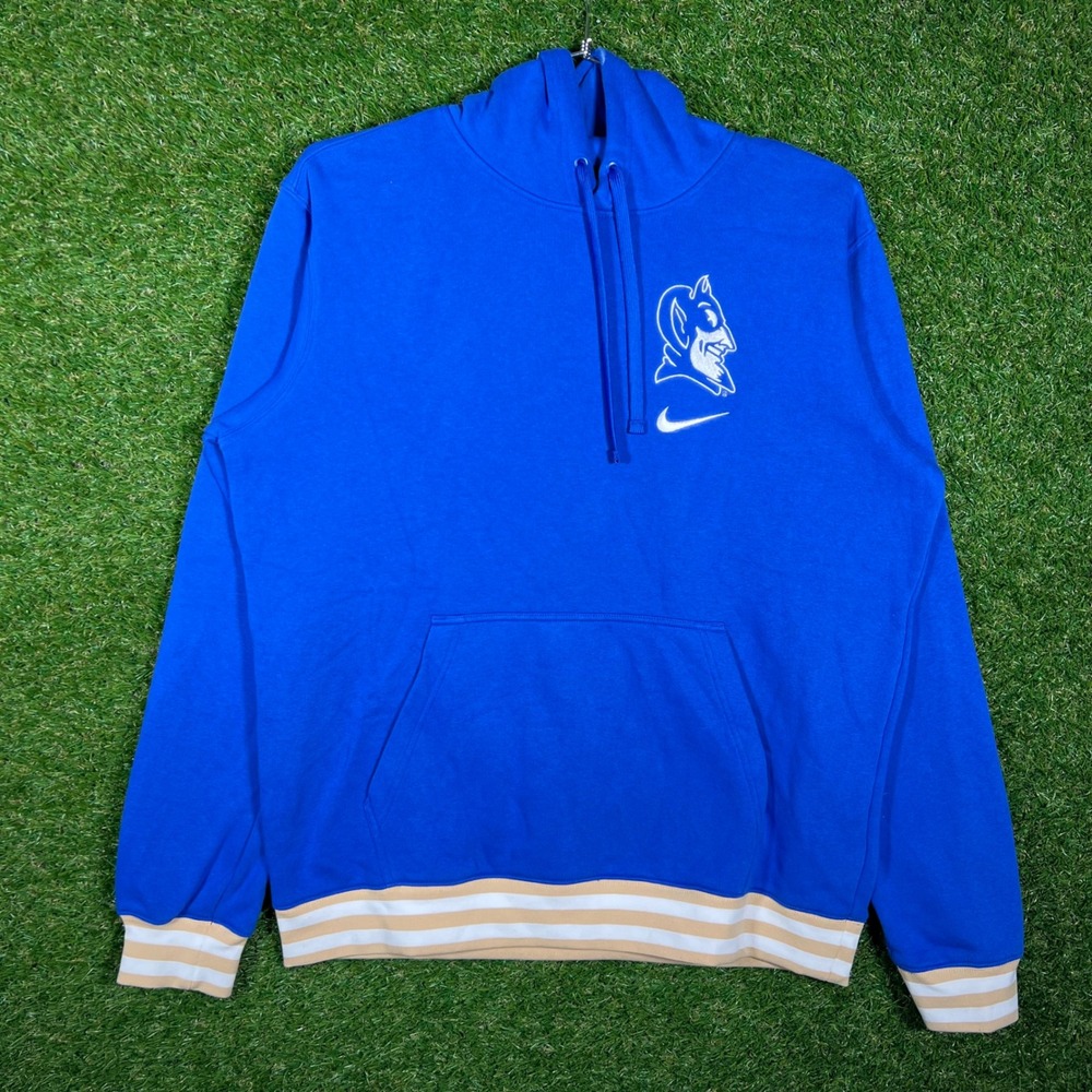 Nike Duke Blue Devils Hoodie Mens Large Blue Striped Hem Pullover‎ Sweatshirt